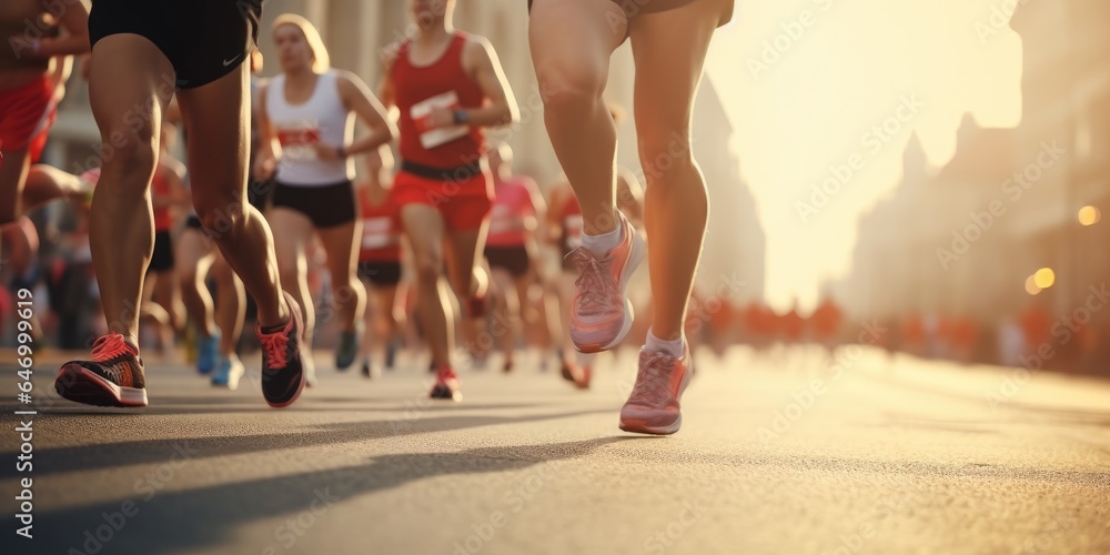 Wall mural runners at half marathon event. generative ai