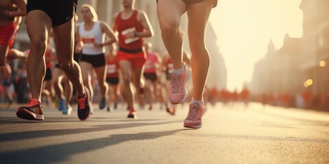 Runners at half marathon event. Generative AI - obrazy, fototapety, plakaty