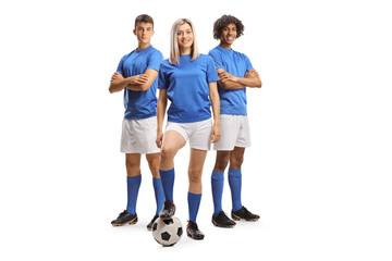 Fototapeta premium Male and female football players posing