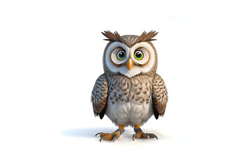 Obraz premium 3D animation character style owl standing on isolated empty white background - Generative AI