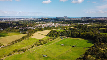 Scottish countryside - Beautiful aerial view of the City of Edinburgh and the countryside in Bonaly, Pentland.
