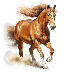 The horse is running, no shadows, maximum detail, sharpness throughout the image, maximum resolution, realistic on a white background.