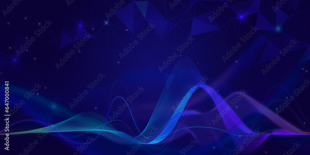 Poster abstract wave shape on a low-polygonal triangular background for design on the topic of cyberspace, 
