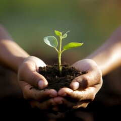 A person holding a plant in their hands