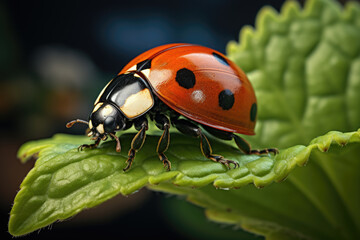 A close-up of a ladybug on a plant leaf, acting as a natural pest control agent. Generative Ai.