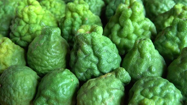 Close-up group of bergamot on a wooden