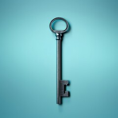 A single black key on a vibrant blue background
