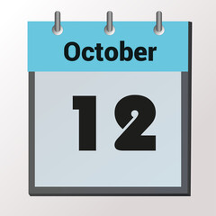 vector calendar page with date October 12, light colors