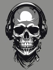 Skull wearing a hat and headphones. Vector drawing pattern illustration for tshirt design and printing