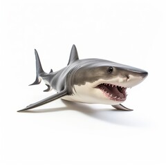 Fototapeta premium A toy shark with an open mouth on a white background