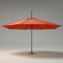 A red umbrella on a stand against a white background
