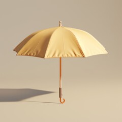 A yellow umbrella with a wooden handle on a gray background