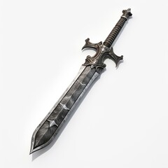 A sword resting on a clean white surface