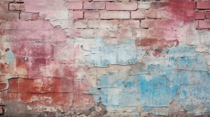 Old brick wall texture background, cracked paint and plaster on brickwork
