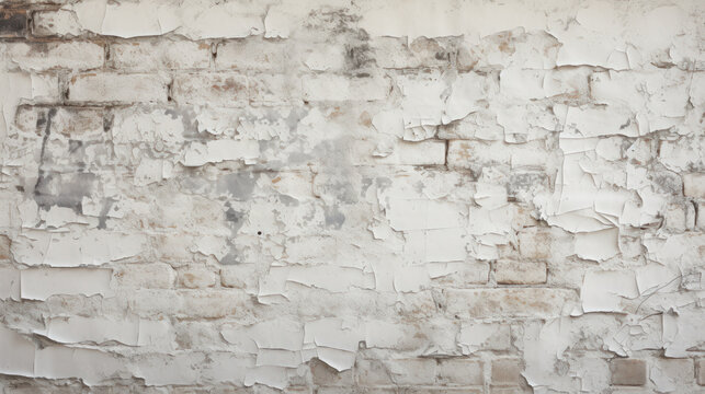 Old brick wall with rough cracked white paint, texture background