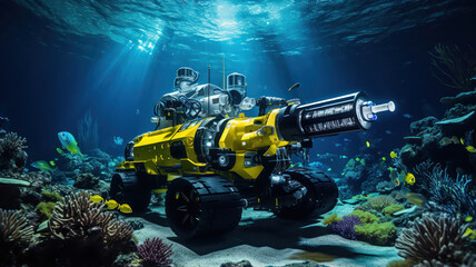 Underwater robotic vehicle collecting samples in a deep-sea environment