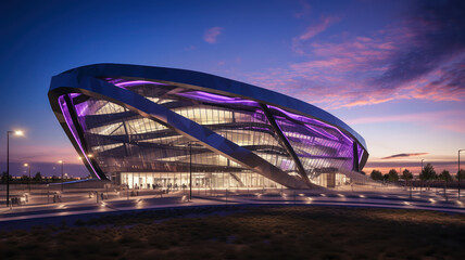 Obraz premium Architectural Marvel of a Modern Stadium at Dusk