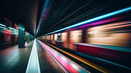 Fototapeta na wymiar Long-exposure shot capturing a city train speed
