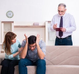 Young pair visiting experienced doctor psychologist