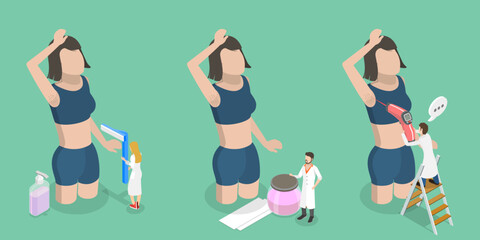 3D Isometric Flat Vector Conceptual Illustration of Armpits Care, Cosmetology and Womans Body - obrazy, fototapety, plakaty