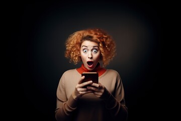 surprised woman using a smart phone