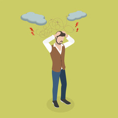 3D Isometric Flat Vector Conceptual Illustration of Nervous Problems, Anxiety, Crisis and Exhaustion