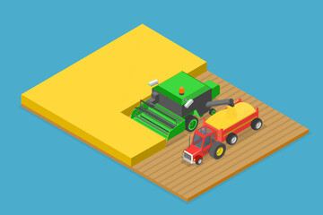 3D Isometric Flat Vector Conceptual Illustration of Combine Harvester, Agriculture Machinery