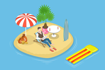 3D Isometric Flat Vector Conceptual Illustration of Workcation, Work and Vacation at Remote Leisure Location