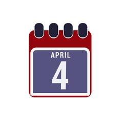 Calendar displaying page of the day 4 (fourth) of the April - Day 4 of month. Illustration
