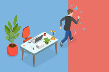 3D Isometric Flat Vector Conceptual Illustration of Leaving Comfort Zone, Aspiration and Seek Opportunities