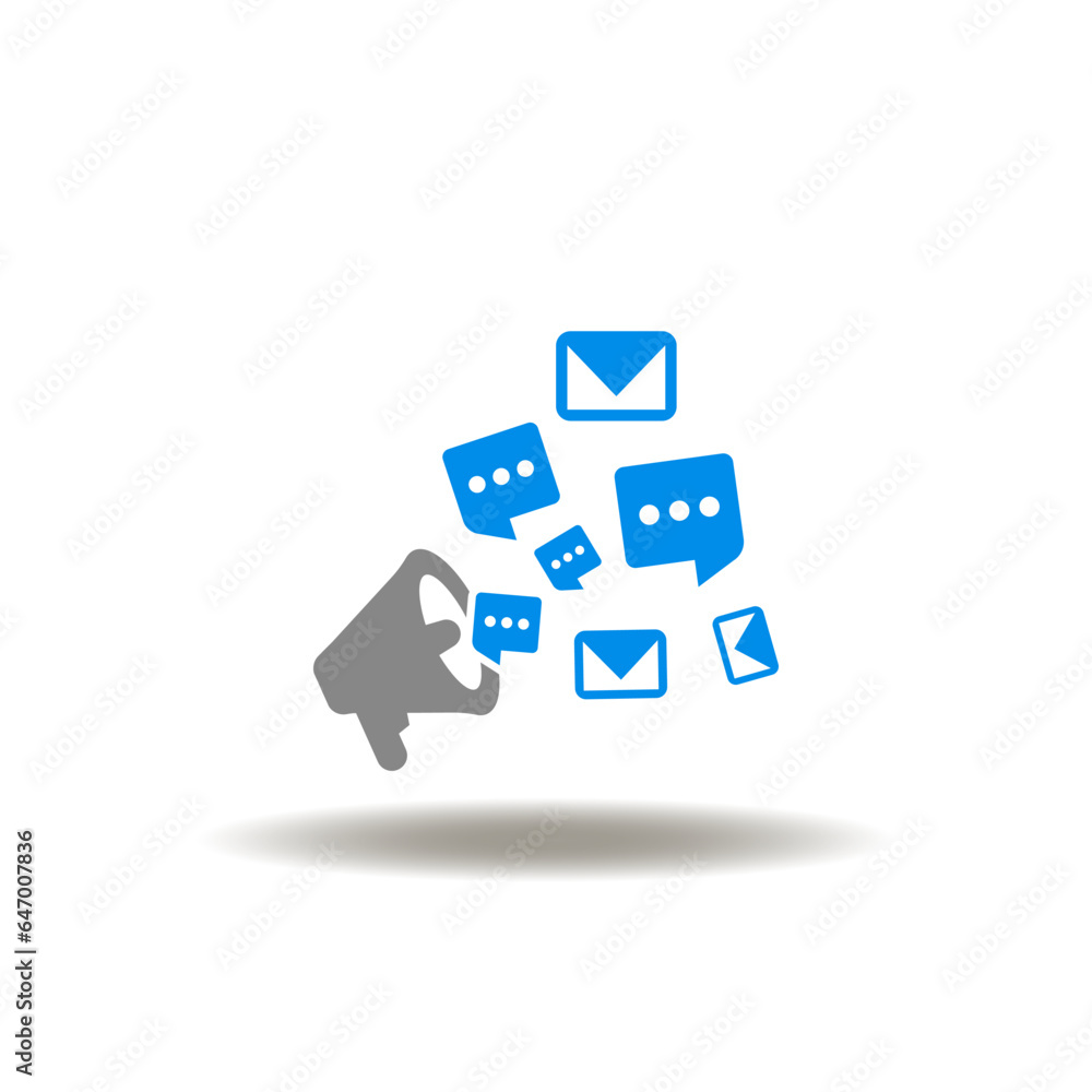 Poster vector illustration of megaphone with speech bubbles and mail envelopes. icon of sns social networki