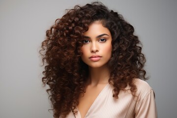 mixed race model with curly hair