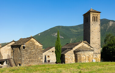 Stone building of the St. Peter Church consisting of the bell tower, sections and a semicircular...