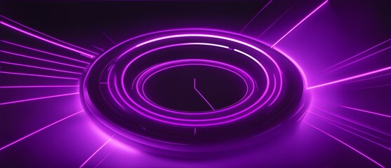 Purple circular neon lights depicting motion and speed in plain black background from Generative AI