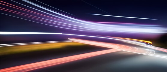 Car passing by with long exposure trails of light and dynamic movement, creating a sense of speed and movement of motion from Generative AI