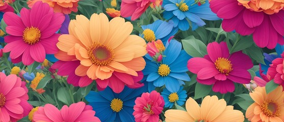 Background full of pretty colorful flowers from Generative AI