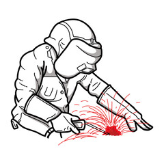 Illustration of a hand sketch of a person welding