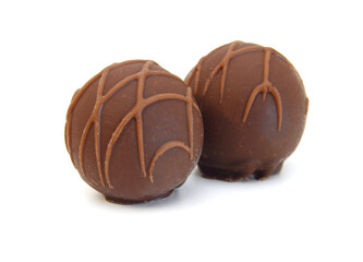 Chocolate candies collection. Beautiful Belgian truffles isolated on white background