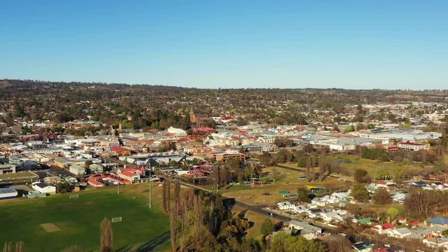Highland town Armidale on Great Dividing range in Australia &ndash; aerial view as 4k.

