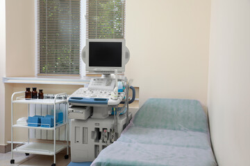 Ultrasound machine, medical trolley and examination table in hospital