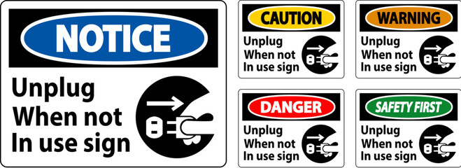 Naklejka premium Warning Unplug When Not In Use Symbol Sign