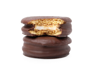 Two tasty choco pies isolated on white