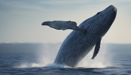 Blue whale jumping out of water, Balaenoptera musculus - obrazy, fototapety, plakaty