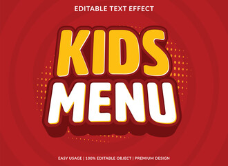 kids menu text effect template design with 3d style use for business brand and logo