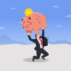 Vector businessman lifting the piggy bank. Saving money and investment concept design vector illustration