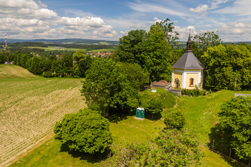 Aerial view of Saint Rosalia chapel in Zamberk, Czech Republic