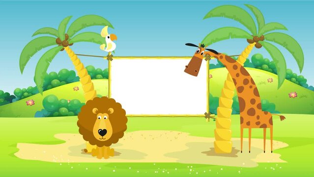 Cartoon animals landscape background Video
