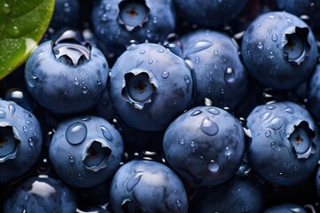 a close-up of a bunch of blueberries with water droplets