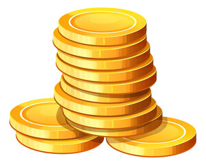 Golden coins stack isolated.