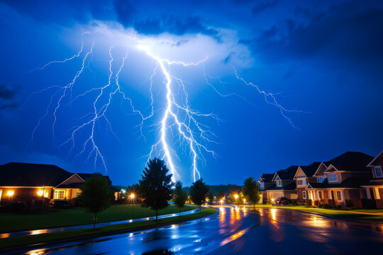 Lightning striking a residential neighborhood